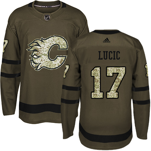 Adidas Flames #17 Milan Lucic Green Salute to Service Stitched Youth NHL Jersey